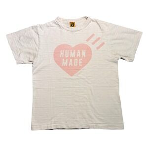 Human Made Pink Heart Logo Graphic T-Shirt Off-White Slub Cotton Streetwear